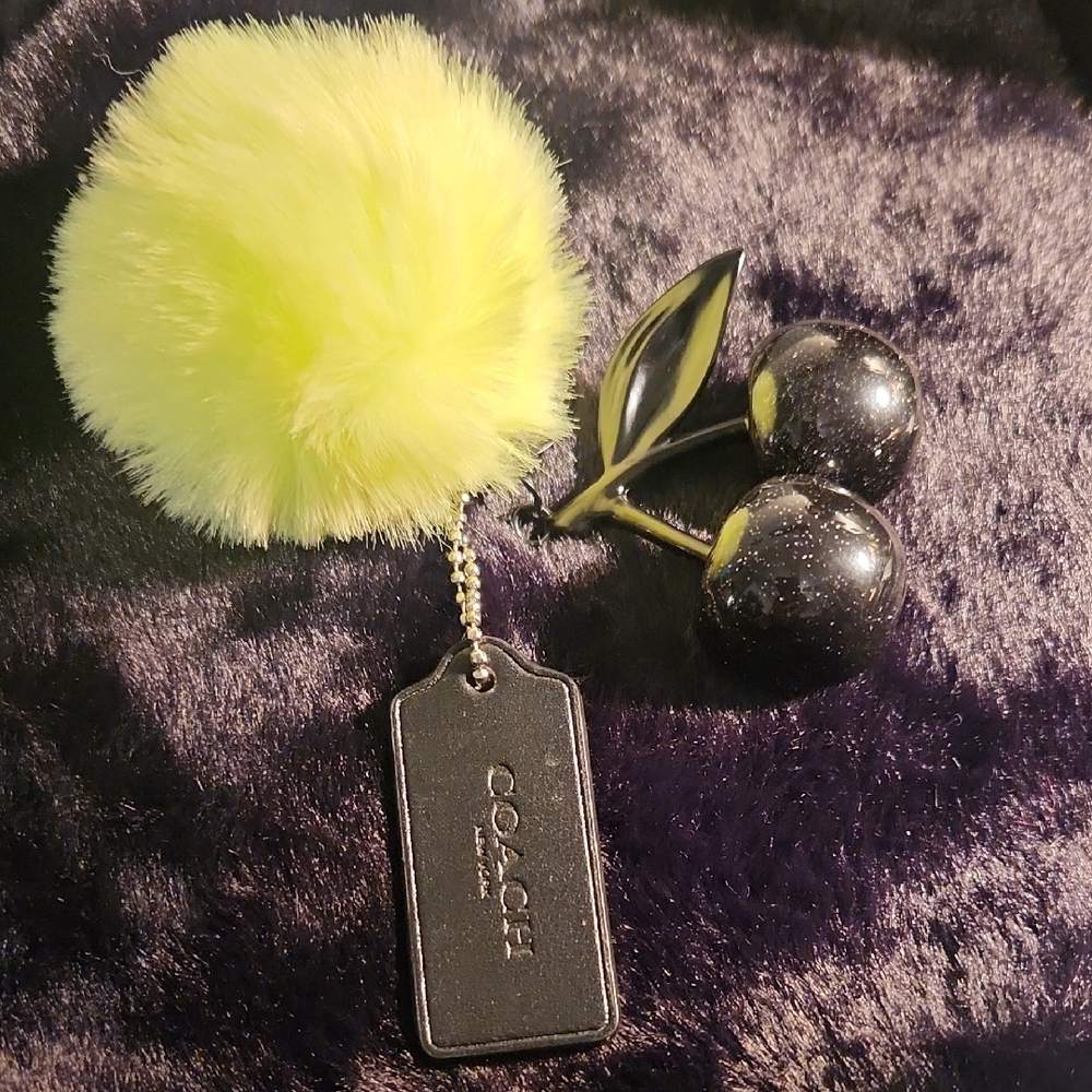 Coach Black Hang Tag Plus Unbranded Cherry Keychain